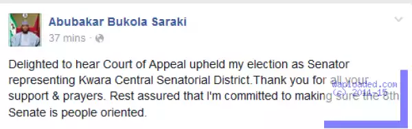 See How Saraki Rejoiced As Court Of Appeal Upheld His Election (Snapshot)